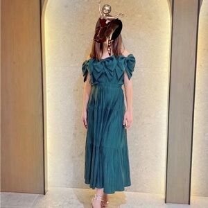 Green Ruffled Off-Shoulder Maxi Dress